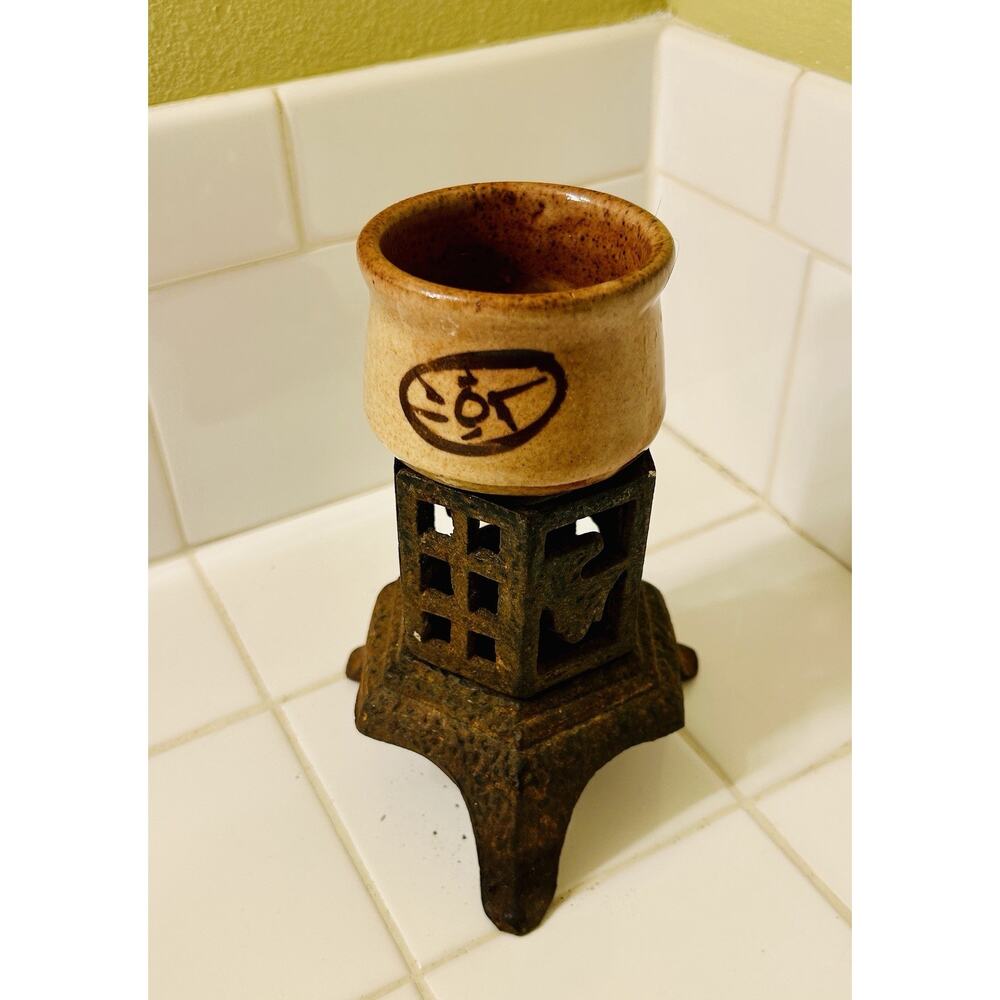 Stoneware And Cast Iron Tea light Candle Holder, Wax Warmer Or Essential Oil